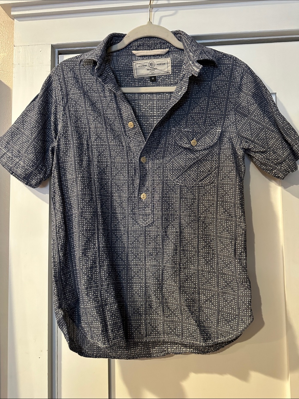 Rogue Territory Navy Short-Sleeve Button-Down with White Grid